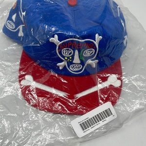 SUPREME x CLAYTON PATTERSON skulls 5 panel royal os hat Supremely RARE !! NYC